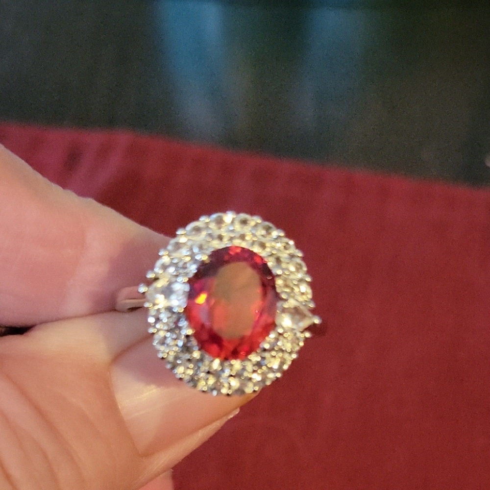 Lab Padparadcha Sapphire W/white Topaz Size 9